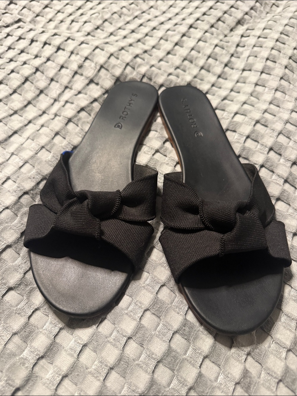 Rothy’s Black Bow Slide Sandals 10.5